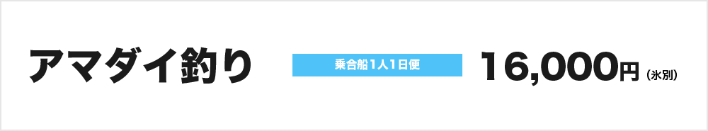 アマダイ釣り：乗合船1人1日便16,000円（氷別）